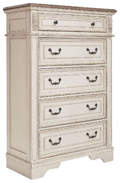 Image of Realyn - White / Brown / Beige - Five Drawer Chest