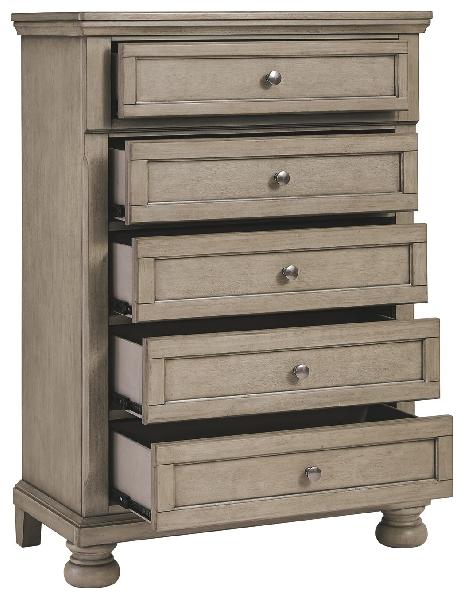 Image of Lettner - Light Gray - Five Drawer Chest - Central Handle