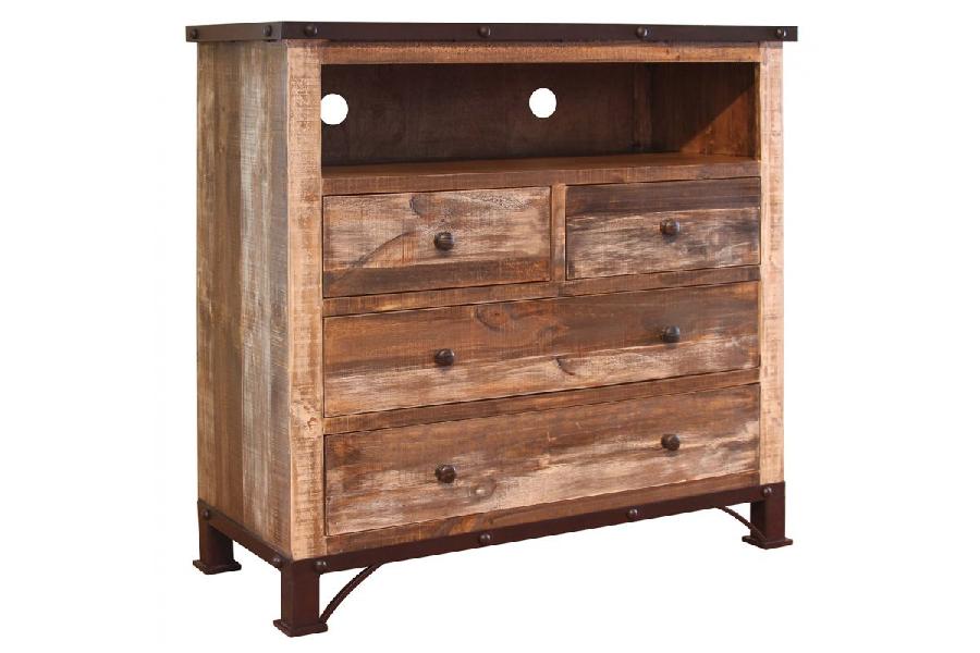 Image of Antique Multicolor - 4 Drawer Chest - Light Brown