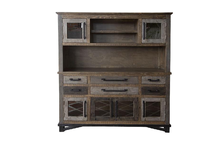 Image of Loft - Buffet And Hutch With 6 Drawers / 6 Doors - Two Tone Gray / Brown