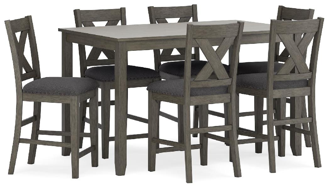 Image of Caitbrook - Rect Drm Counter Table Set (Set of 7) - Gray