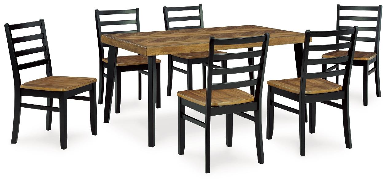 Image of Blondon - Rectangular Drm Table Set (Set of 7) - Brown / Black