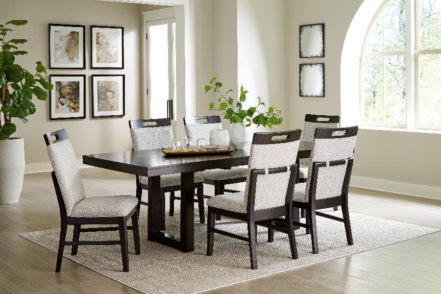Image of Neymorton - 7 Pc. - Rectangular Extension Table, 6 Side Chairs - Dark Grayish Brown