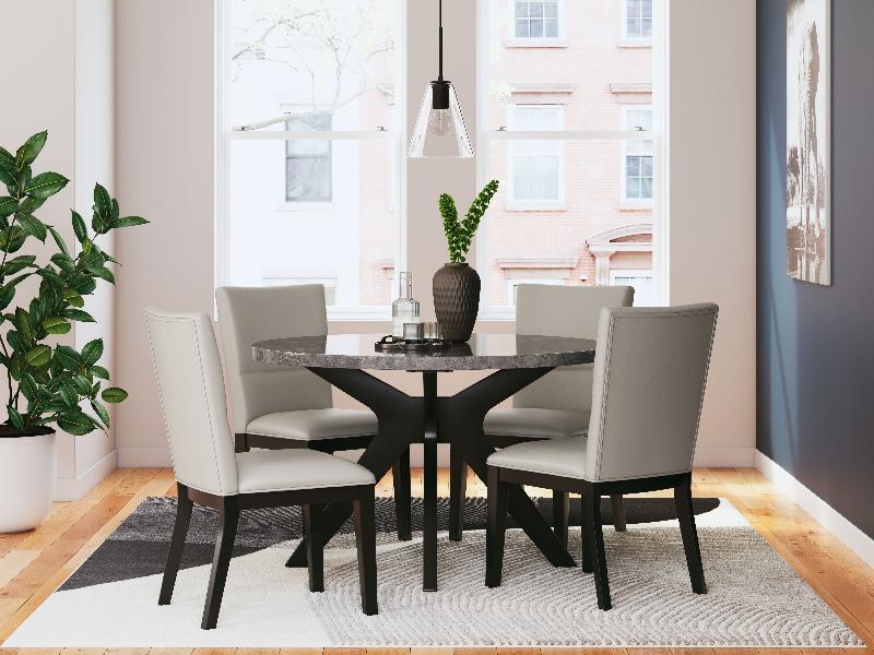 Image of Glinari - 5 Pc. - Dining Room Table, 4 Side Chairs - Taupe / Black
