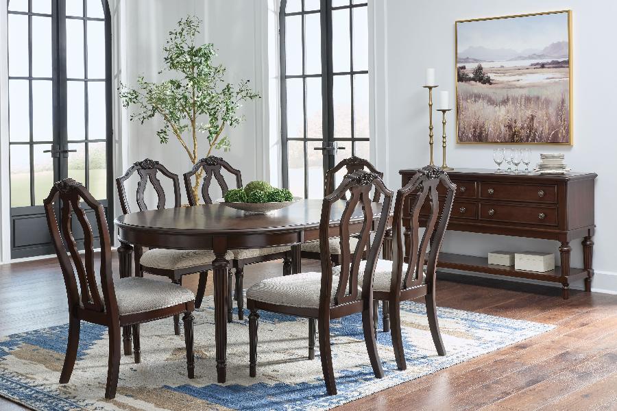 Image of Lavinton - 8 Pc. - Dining Room Extension Table, 6 Side Chairs, Server - Brown