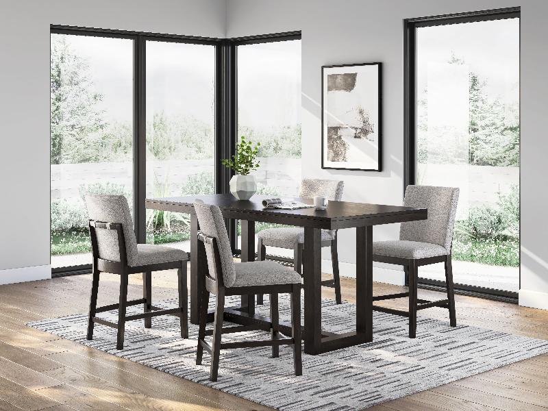 Image of Neymorton - 5 Pc. - Rectangular Dining Room Counter Table, 4 Barstools - Dark Grayish Brown