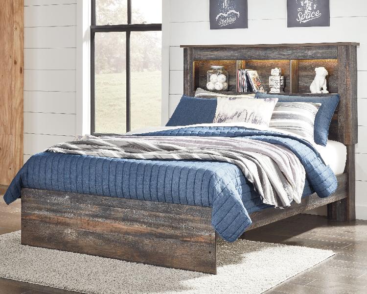 Image of Drystan - Full Panel Bookcase Bed - Brown / Beige