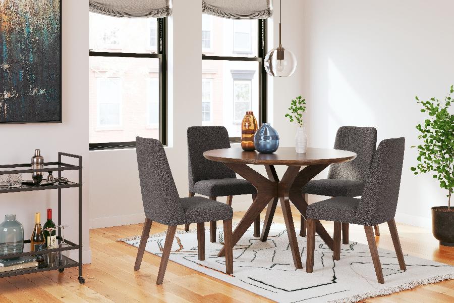 Image of Lyncott - 5 Pc. - Dining Room Table, 4 Side Chairs - Charcoal / Brown