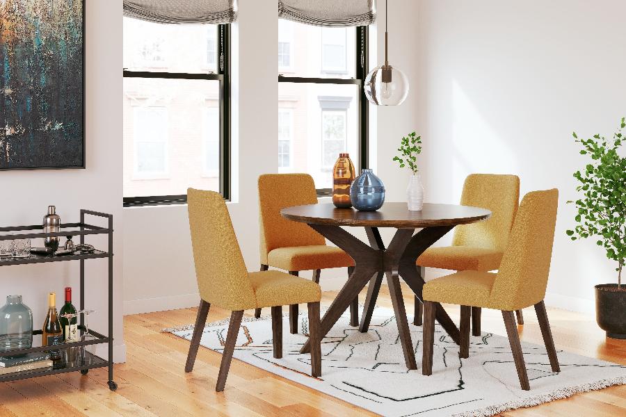 Image of Lyncott - 5 Pc. - Dining Room Table, 4 Side Chairs - Brown / Yellow
