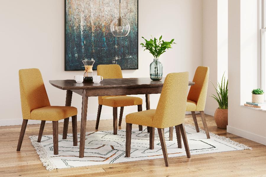 Image of Lyncott - 5 Pc. - Butterfly Extension Table, 4 Side Chairs - Brown / Yellow