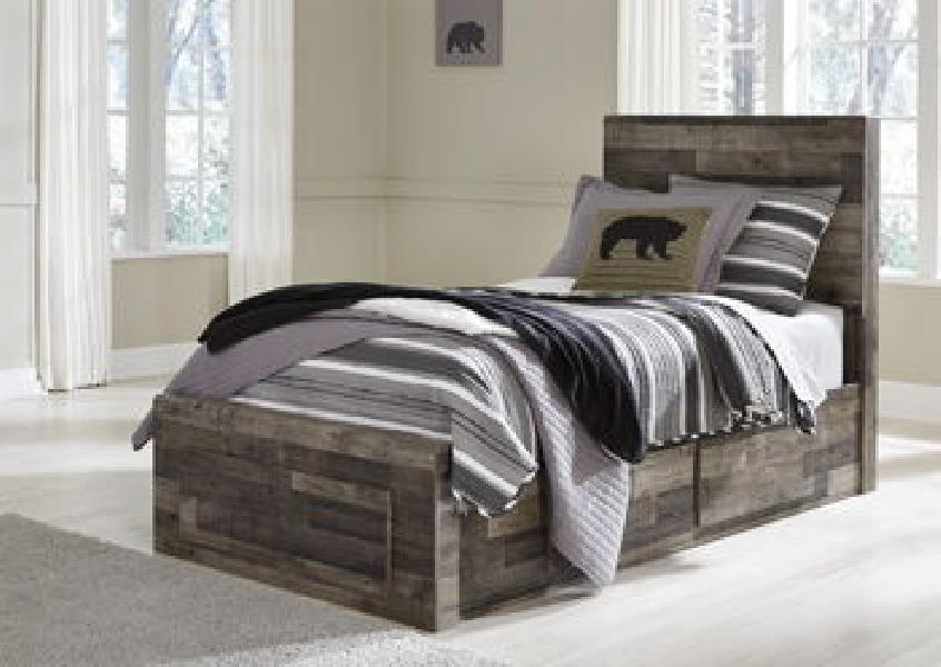 Image of Derekson - Twin Panel Bed With 2 Storage Drawers - Multi Gray