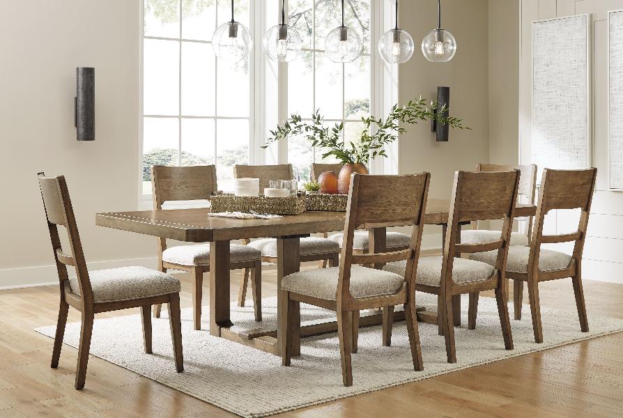 Image of Cabalynn - 9 Pc. - Dining Room Table, 8 Side Chairs -  Oatmeal / Light Brown