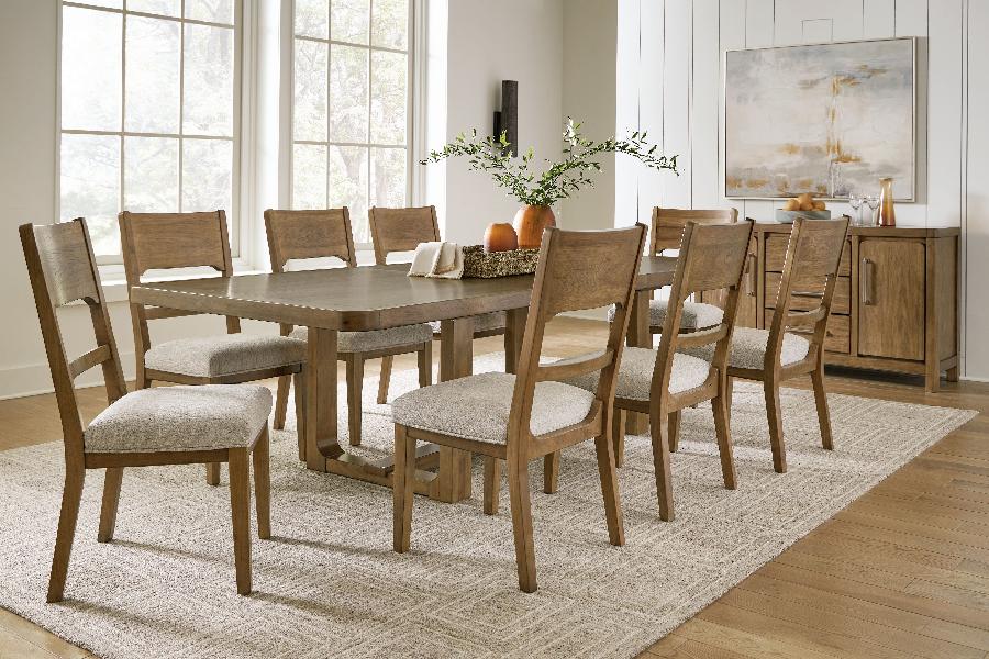 Image of Cabalynn - 10 Pc. - Dining Room Table, 8 Side Chairs, Server - Oatmeal / Light Brown