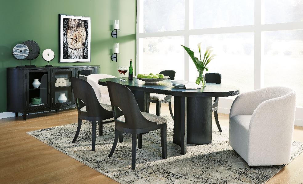 Image of Rowanbeck - 8 Pc. - Dining Table, 4 Side Chairs, 2 Arm Chairs, Server - Black