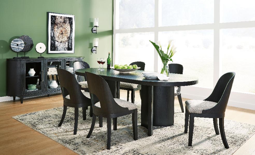 Image of Rowanbeck - 8 Pc. - Dining Table, 6 Side Chairs, Server - Black