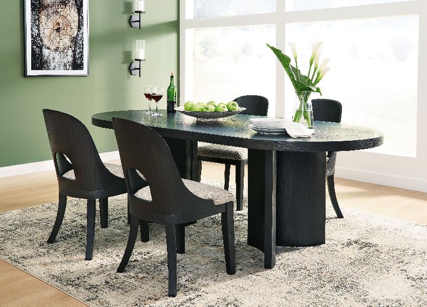 Image of Rowanbeck - 5 Pc. - Dining Table, 4 Side Chairs - Black