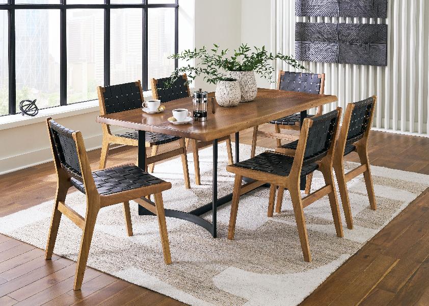 Image of Fortmaine - 7 Pc. - Dining Table, 6 Side Chairs - Brown / Black