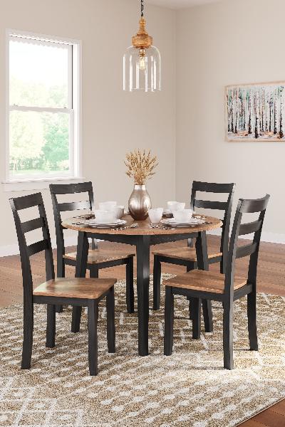 Image of Gesthaven - 5 Pc. - Round Dining Room Drop Leaf Table, 4 Side Chairs - Natural / Brown