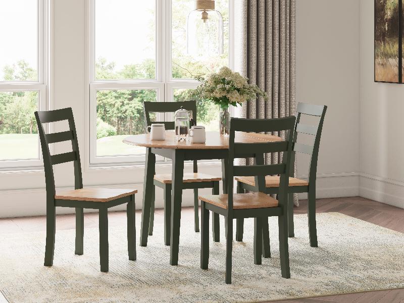 Image of Gesthaven - 5 Pc. - Round Dining Room Drop Leaf Table, 4 Side Chairs - Natural / Green