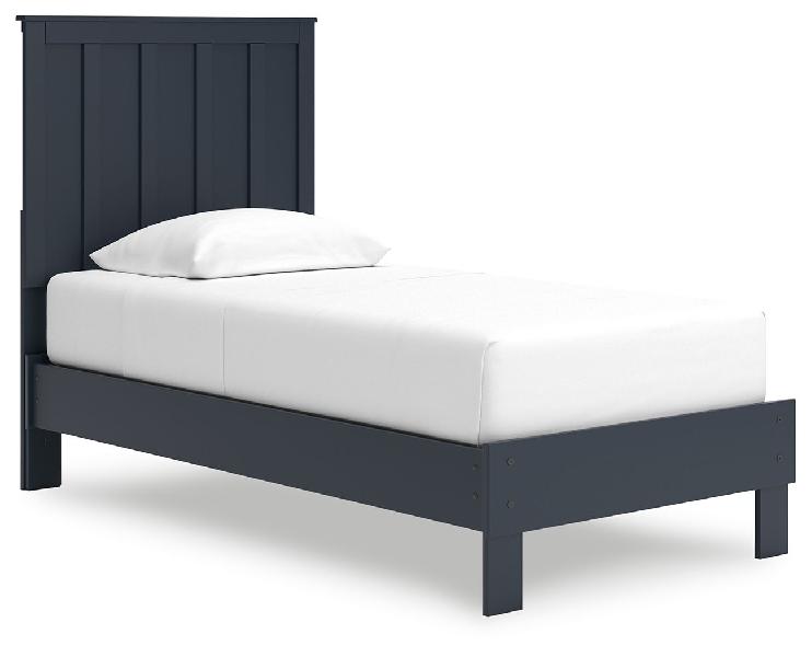 Image of Simmenfort - Twin Platform Bed With Panel Headboard - Navy Blue