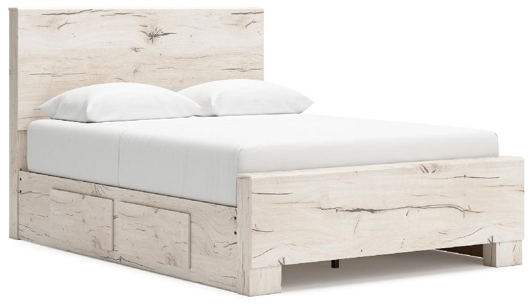 Image of Lawroy - Full Panel Bed With 2 Under Bed Storage Units - Light Natural