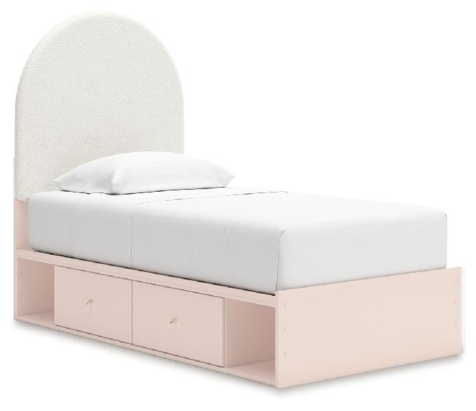 Image of Wistenpine - Twin Upholstered Panel Bed With Under Bed Storage - Blush