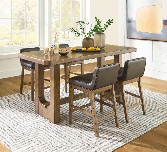 Image of Cabalynn - 5 Pc. - Rectangular Dining Room Counter Table, 4 Upholstered Barstools - Light Brown