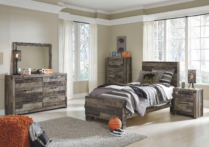 Image of Derekson - 6 Pc. - Dresser, Mirror, Chest, Twin Panel Bed - Multi Gray