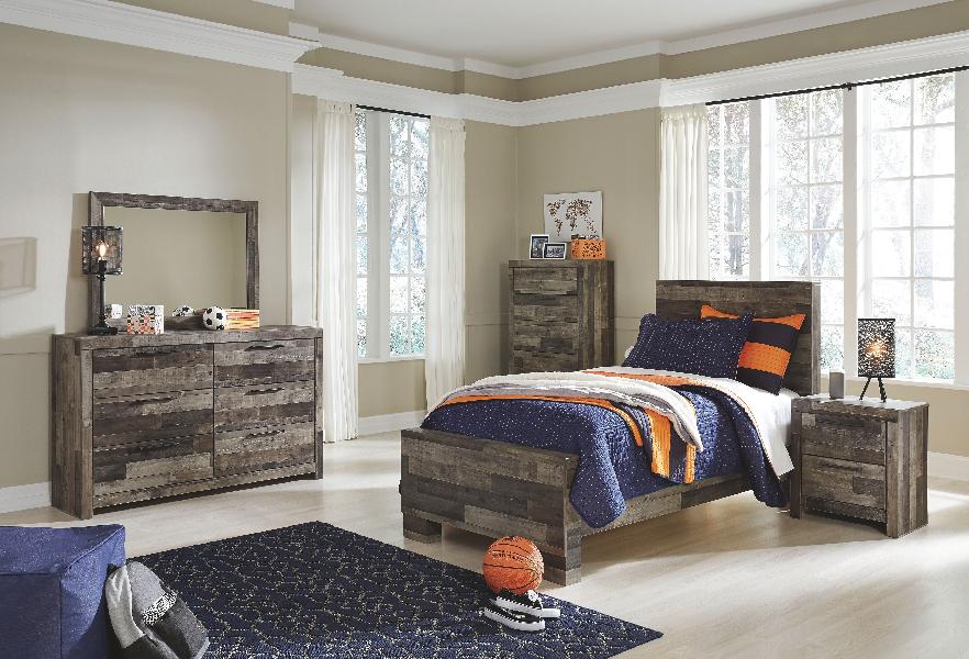 Image of Derekson - 6 Pc. - Dresser, Mirror, Twin Panel Bed, Nightstand - Multi Gray