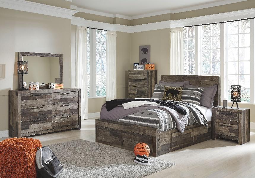 Image of Derekson - 9 Pc. - Full Panel Bed with 6 Storage Drawers, Dresser, Mirror, Chest, Nightstand - Multi Gray