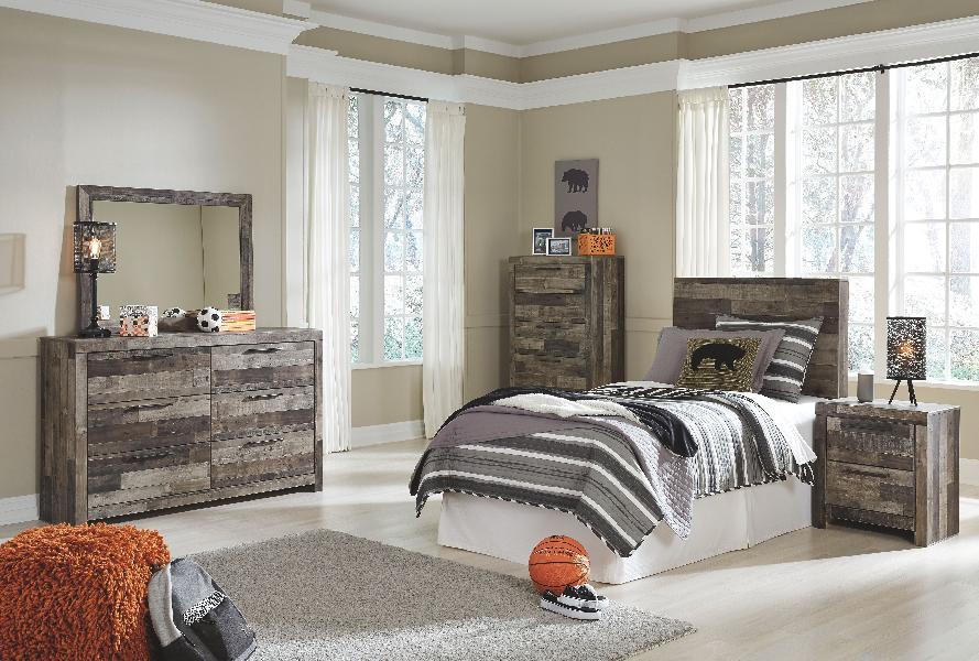Image of Derekson - 6 Pc. - Twin Panel Headboard, Dresser, Mirror, Chest, Nightstand - Multi Gray