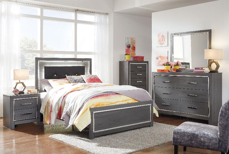 Image of Lodanna - 6 Pc. - Dresser, Mirror, Chest, Full Panel Bed - Gray