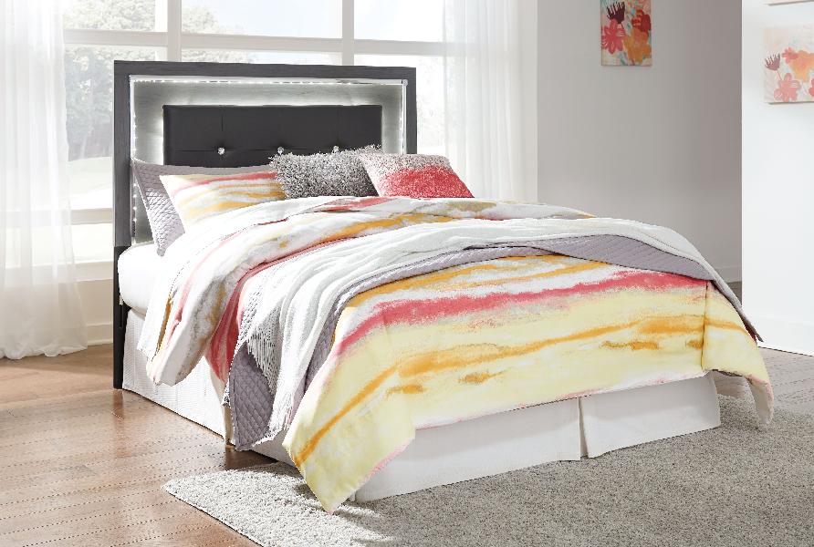 Image of Lodanna - Full Upholstered Panel Headboard with Bolt on Bed Frame - Gray