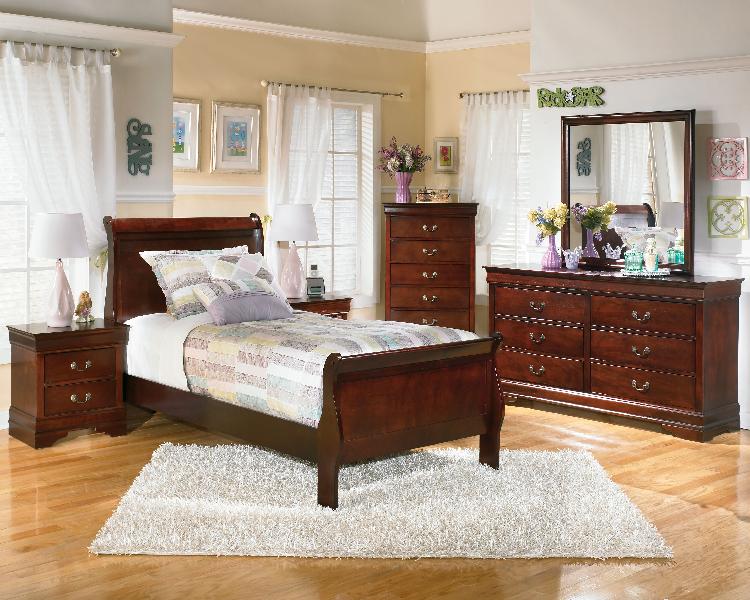 Image of Alisdair - 5 Pc. - Dresser, Mirror, Chest, Twin Sleigh Bed - Dark Brown
