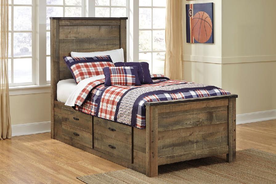 Image of Trinell - Twin Panel Bed with 2 Storage Drawers - Brown