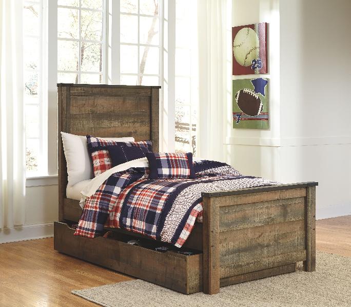 Image of Trinell - Twin Panel Bed with 1 Large Storage Drawer - Brown