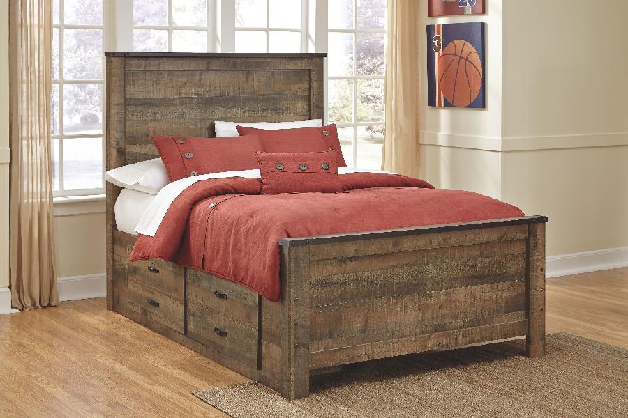 Image of Trinell - Full Panel Bed with 2 Storage Drawers - Brown