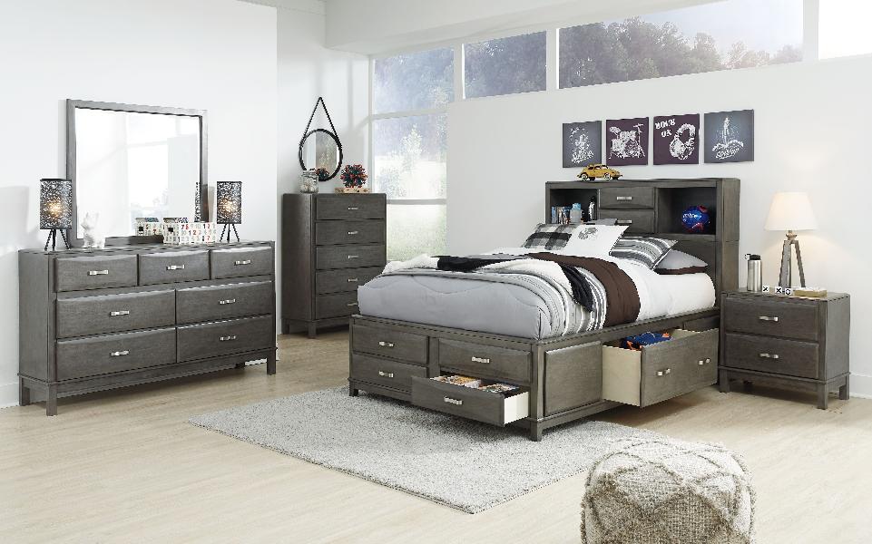 Image of Caitbrook - 8 Pc. - Dresser, Mirror, Chest, Full Storage Bed, 2 Nightstands - Gray