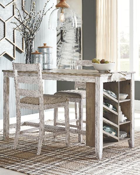 Image of Skempton - 3 Pc. - Counter Table, 2 Upholstered Barstools - White