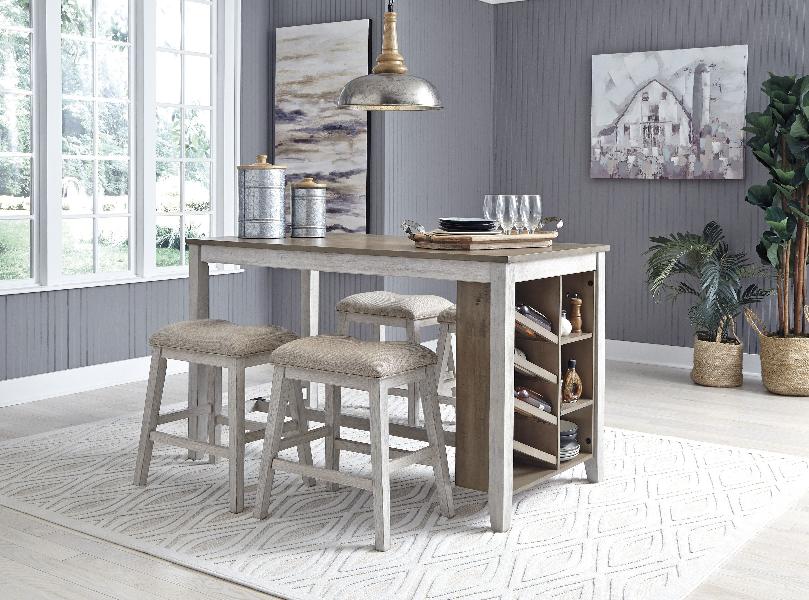 Image of Skempton - 5 Pc. - Counter Table, 4 Upholstered Stools - White