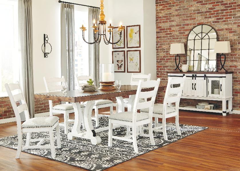 Image of Valebeck - 8 Pc. - Dining Room Table, 6 Side Chairs, Server - White / Brown