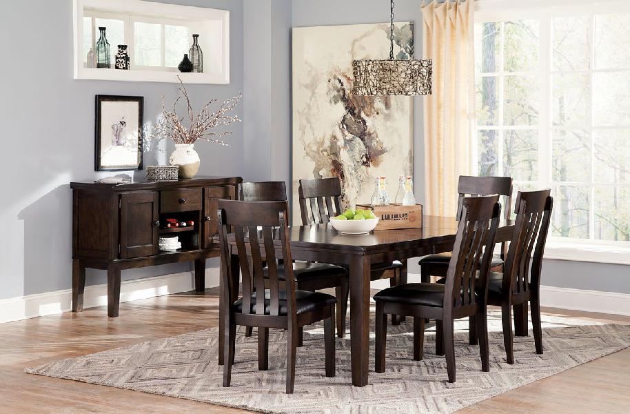 Image of Haddigan - 8 Pc. - Extension Table, 6 Side Chairs, Server - Dark Brown