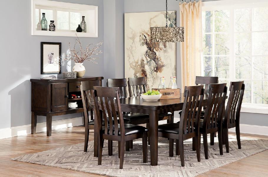 Image of Haddigan - 9 Pc. - Extension Table, 8 Side Chairs - Dark Brown