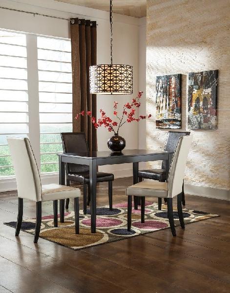 Image of Kimonte - 5 Pc. - Dining Room Table, 2 Beige Side Chairs, 2 Brown Side Chairs - Dark Brown