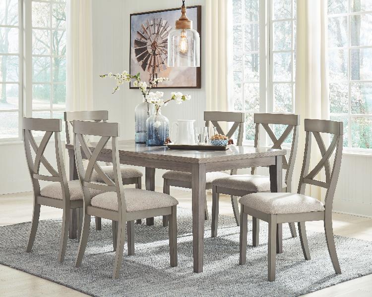 Image of Parellen - 7 Pc. - Dining Room Table, 6 Side Chairs - Gray