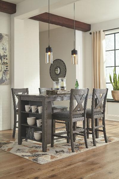 Image of Caitbrook - 5 Pc. - Counter Table, 4 Upholstered Barstools - Gray