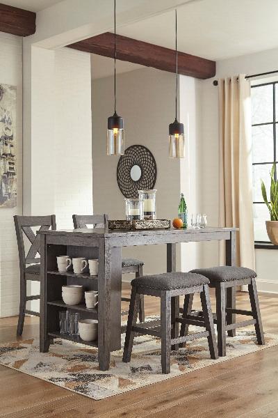 Image of Caitbrook - 5 Pc. - Counter Table, 2 Stools, 2 Barstools - Gray