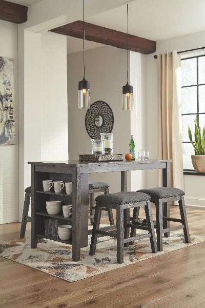 Image of Caitbrook - 5 Pc. - Counter Table, 4 Upholstered Stools - Gray