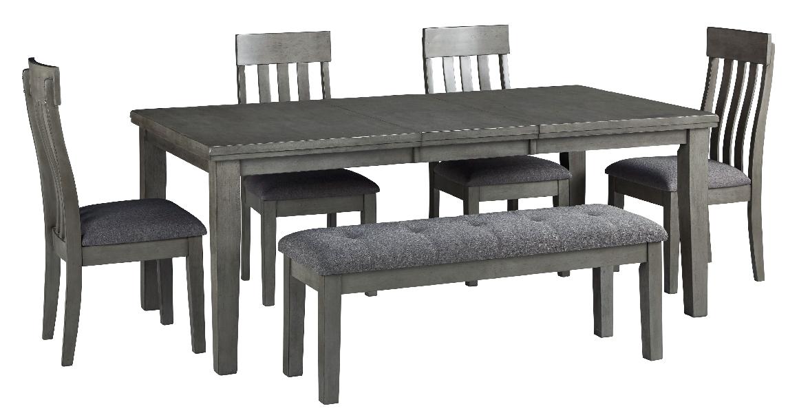 Image of Hallanden - 6 Pc. - Extension Table, 4 Side Chairs, Bench - Black / Gray