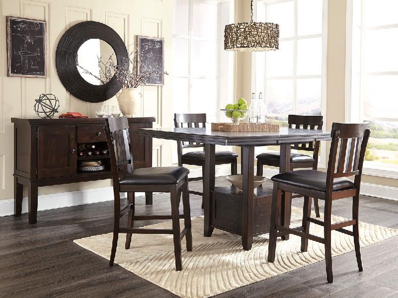 Image of Haddigan - 6 Pc. - Counter Extension Table, 4 Barstools, Server - Dark Brown